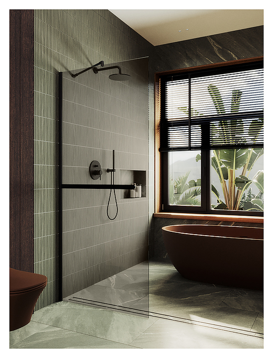 Перегородка душевая с полотенцедержателем MaybahGlass MGD-727-6ш 79х195 см, бронза, черный