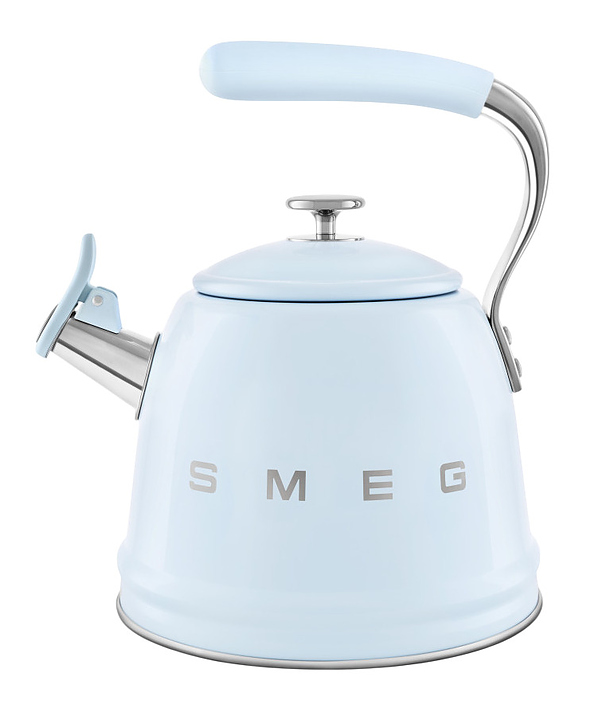 Чайник SMEG WKF01PB 2.3 л 243x205х277 мм со свистком, пастельный голубой, глянцевый