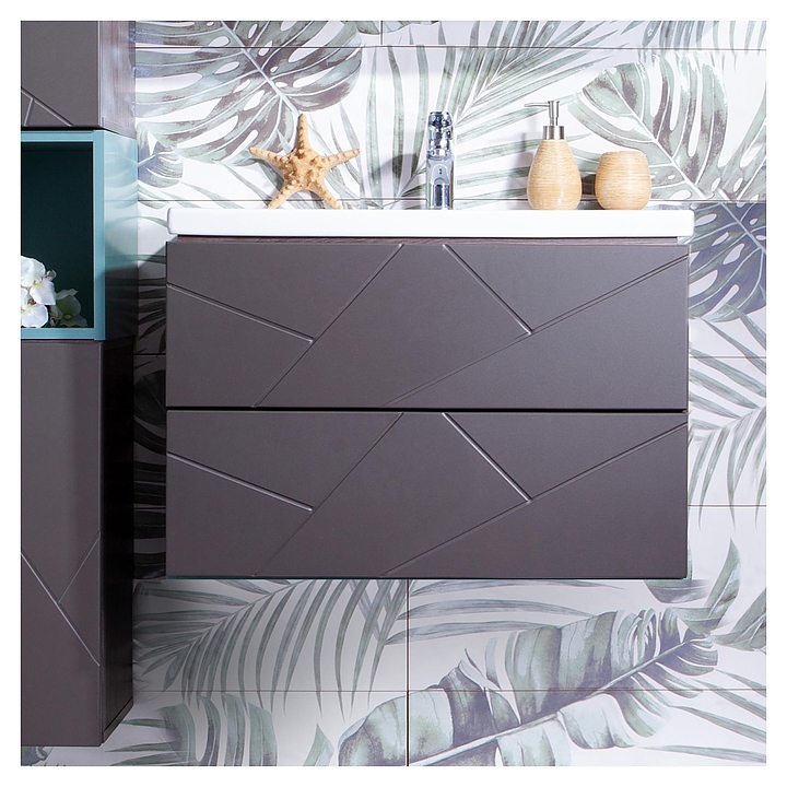 Тумба под раковину БРИКЛАЕР Кристалл 70 см без ниши, подвесная, ясень анкор темный, софт графит