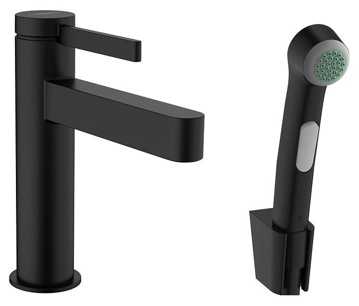 Смеситель для раковины с гигиеническим душем Hansgrohe HG Finoris 76210670 с донным клапаном, матовый черный