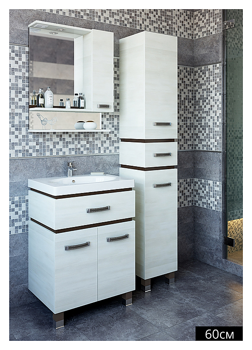 Гарнитур Sanflor Техас 60 см, 4 предмета, с левост. зеркалом, с левост. пеналом, венге, северное дерево светлое