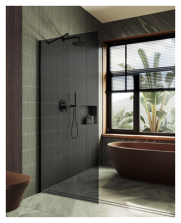 Перегородка душевая MaybahGlass MGD-698-6ш 79х195 см, графит, черный