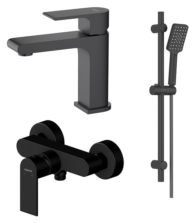 Комплект смесителей с душевым гарнитуром Aquatek Лира AQ1431MB 3 в 1 черный матовый
