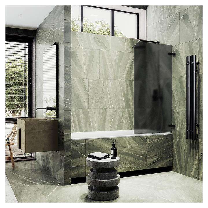 Шторка на ванну MaybahGlass MGV-649-6 40,5х140 см, поворотная, графит матовый, черный