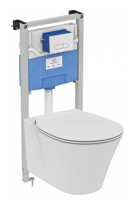 Унитаз подвесной с инсталляцией Ideal Standard Connect Air AquaBlade E005401 4 в 1 с панелью смыва Oleas Р1 R0116AA