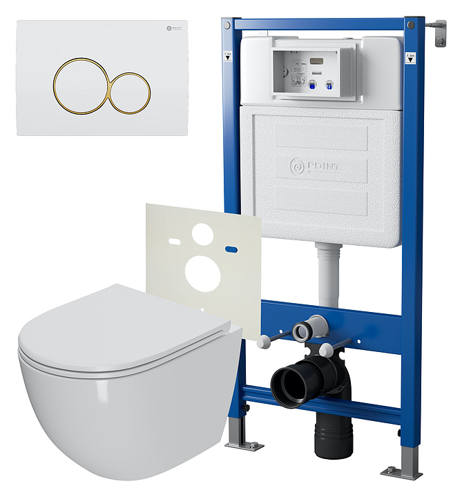 Унитаз подвесной с инсталляцией и панелью смыва Point PN48052WG белый, золото