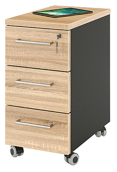 Тумба мобильная ZAMM 3 ящика 31х50х61 см фасад дуб Бардолилно, корпус черный