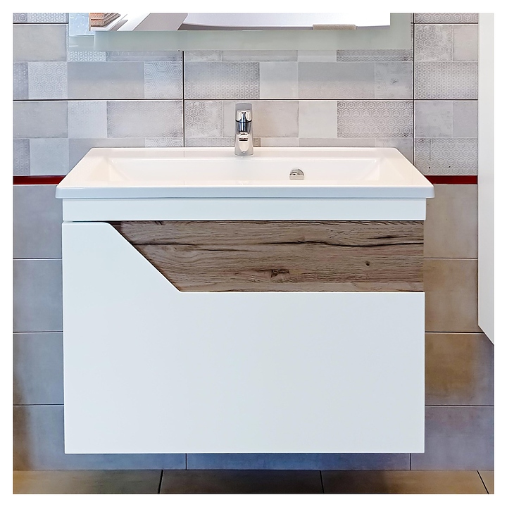 Тумба под раковину БРИКЛАЕР Брайтон 80 см, подвесная, белый матовый, дуб Кера