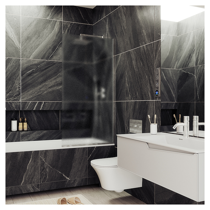 Шторка на ванну MaybahGlass MGV-95-5у 90х140 см, сатин, хром матовый