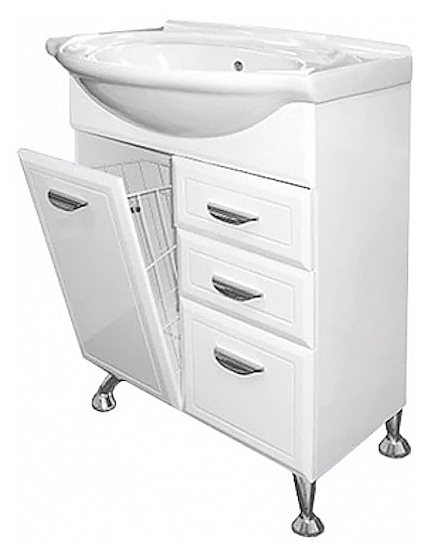 Тумба под раковину Misty Дрея-65 61,5х70 см, с 2 ящиками и бельевой корзиной, белая