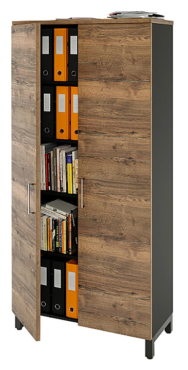 Шкаф для документов ZAMM 5 полок, 2 двери МК 414 90х41,4х190 см фасад дуб Галифакс олово, корпус черный