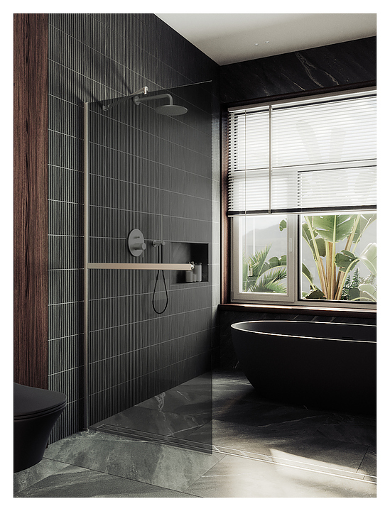 Перегородка душевая с полотенцедержателем MaybahGlass MGD-729-5ш 79х195 см, графит, хром матовый