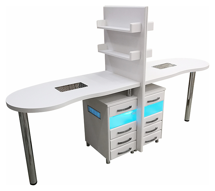 Стол маникюрный Пластэк-Техник двухместный, с 2 тумбами, 2 УФ-блоками и вытяжкой
