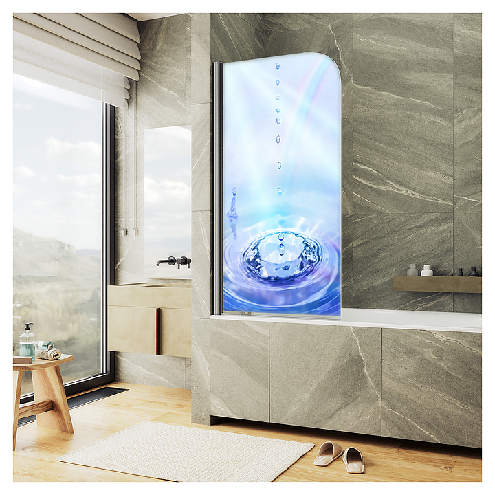 Шторка на ванну с фотопечатью MaybahGlass ФП012-6 70х140 см, поворотная, на монопетле, черный