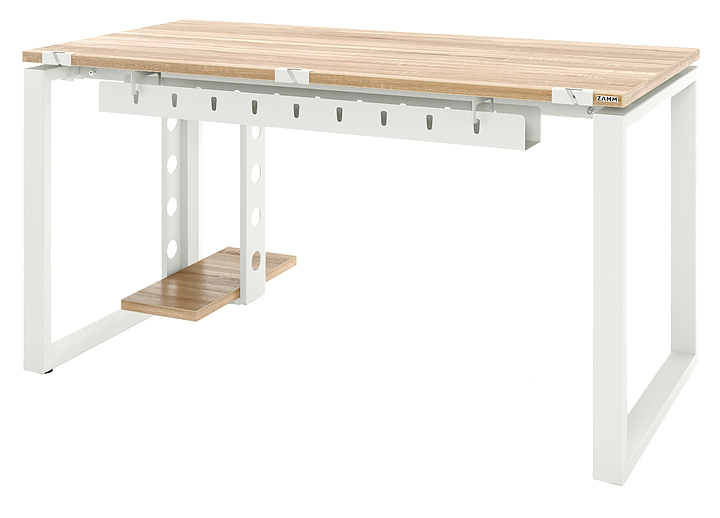 Стол офисный прямой ZAMM Зета 60х30 ТР 1400х700 с пропусками, кабель-каналом и подвесом системного блока, дуб бардолино/белый матовый