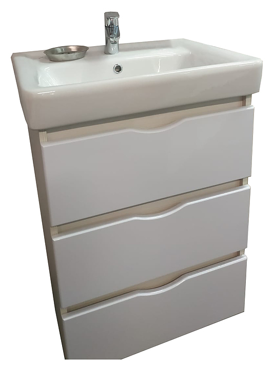 Тумба под раковину БРИКЛАЕР Токио 60 см напольная, светлая лиственница, белый глянец