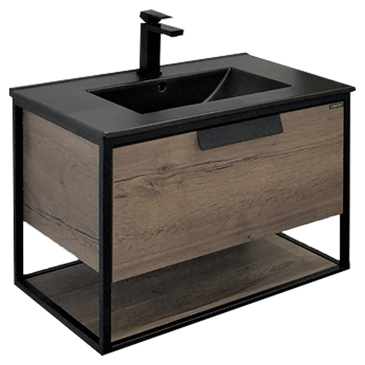 Тумба Comforty Бонн-75 с черной раковиной Comforty 75E, дуб темный