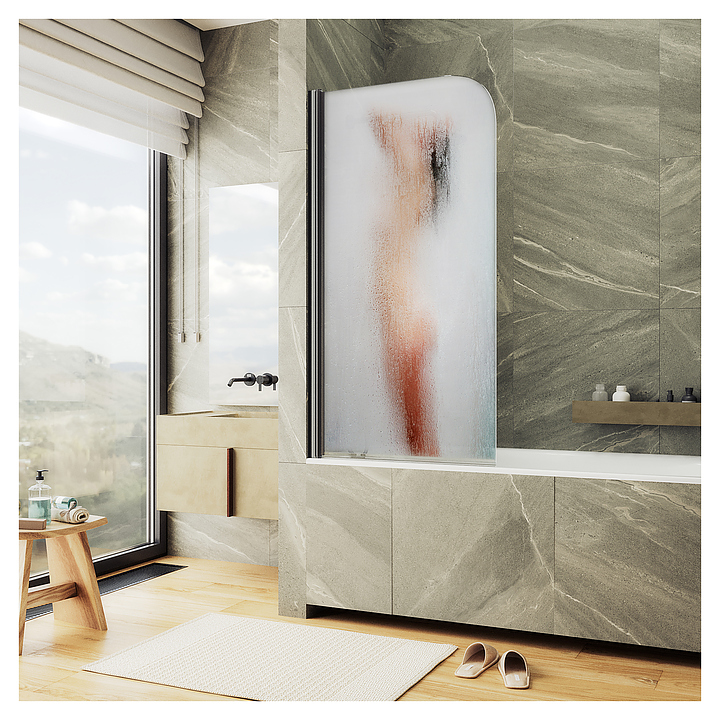 Шторка на ванну с фотопечатью MaybahGlass ФП014-6 60х140 см, поворотная, на монопетле, черный