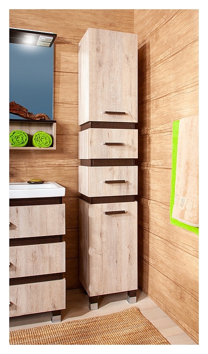 Шкаф-пенал БРИКЛАЕР Техас 34 35х190 см с бельевой корзиной, дуб кантри, венге