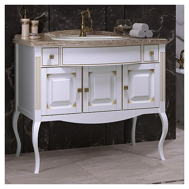 Тумба напольная с раковиной OPADIRIS Лаура 100 Z0000007090, белый матовый / золото (с мраморной столешницей)