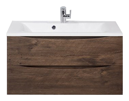 Тумба с раковиной BelBagno MARINO-900-2C-SO-RW-P + BB900/450-LV-MR-PR перелив слева, темное дерево