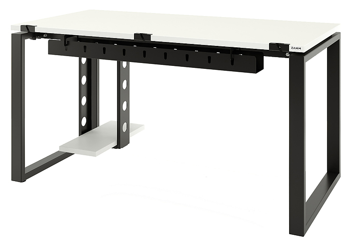 Стол офисный прямой ZAMM Зета 60х30 ТР 1200х700 с пропусками, кабель-каналом и подвесом системного блока, белый премиум/черный муар