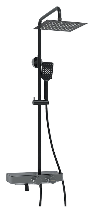 Душевая система с термостатическим смесителем Wasserkraft A114.255.130.CB Thermo хром, черный soft-touch