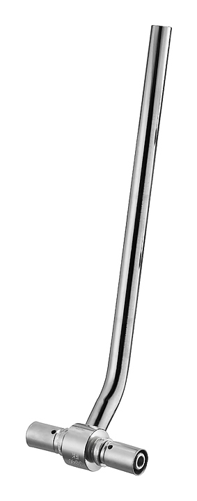 Пресс-тройник Oventrop Cofit P 1515146, PN 10, 20х2.5 мм, с трубкой 300 мм для подключения отопительного прибора, латунь / медь, никелированный