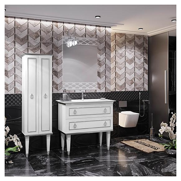 Гарнитур напольный OPADIRIS Порто 100, 4 предмета, белый / серебро с пеналом