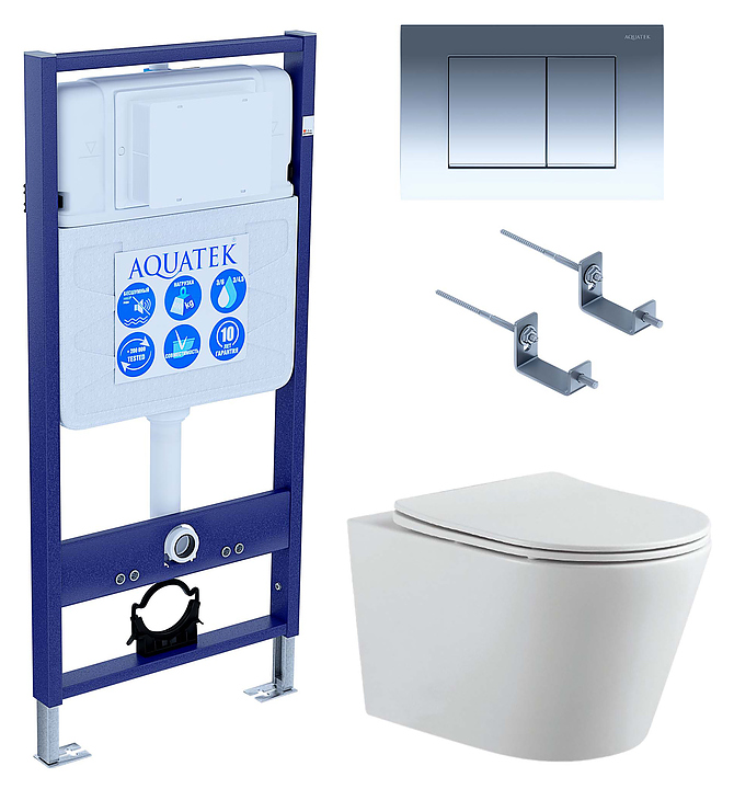 Унитаз подвесной с инсталляцией и сиденьем Aquatek SET ВЕГА-010 4в1