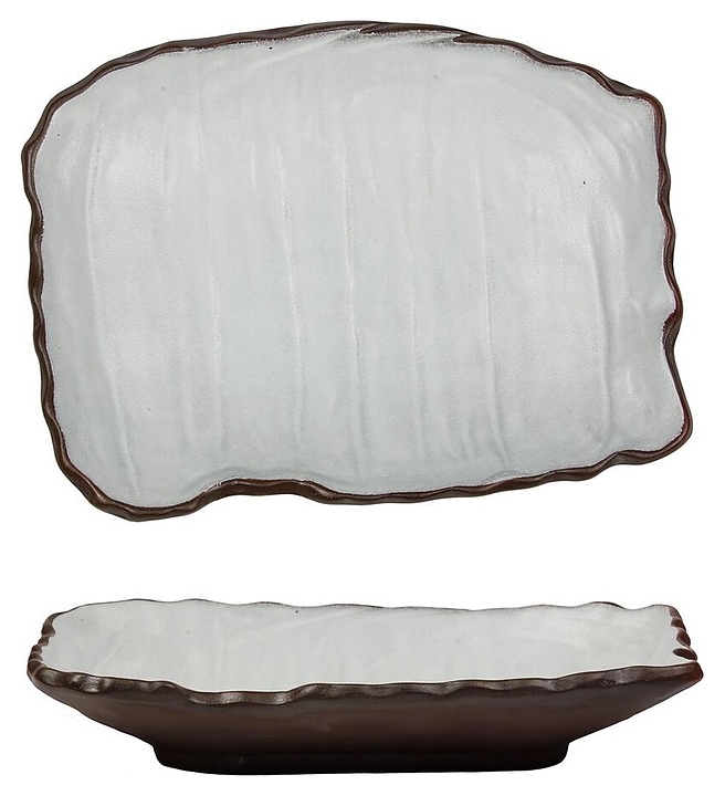 Блюдо сервировочное P.L. Proff Cuisine Crush White Matt New Brown Taiga 16-303dk/whitematt 450 мл 26х20 cм h=3 cм (фарфор)