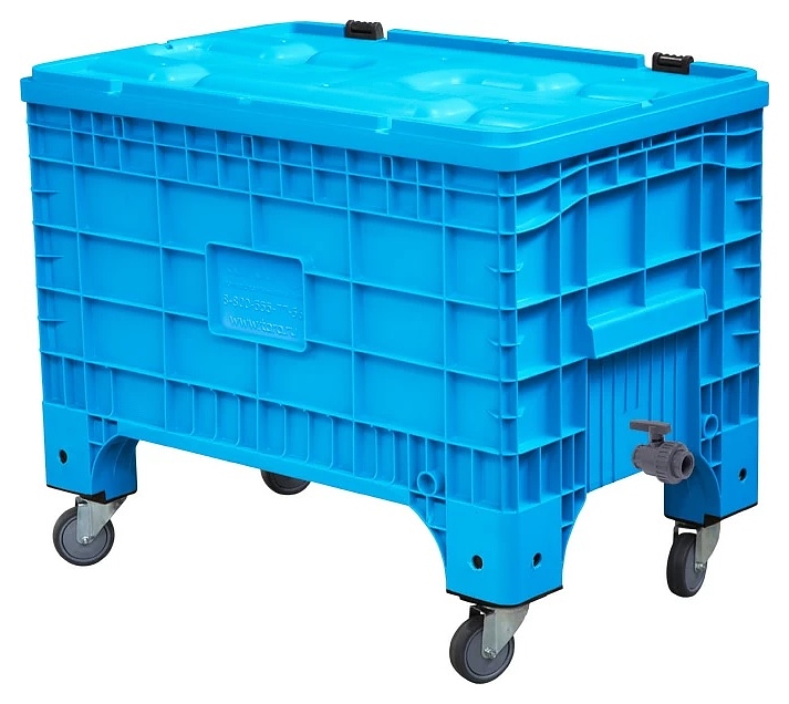 Контейнер ТАРА.РУ B-Box 1065 Mini 1017х636х793 мм (сплошной на колесах) с шаровым краном и сливной пробкой 1