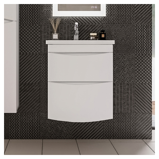 Тумба под раковину БРИКЛАЕР Вега 60 см с 2 ящиками, подвесная, белый глянец