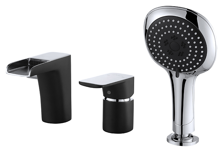 Смеситель встраиваемый на борт ванны D&K Berlin Technische DA1434215 на 3 отверстия, черный, хром