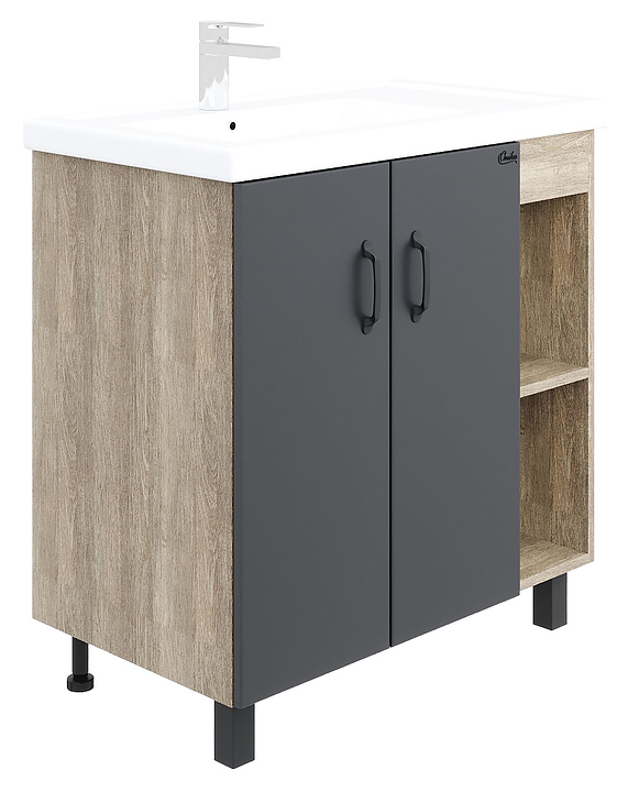 Тумба под раковину Onika ТИМБЕР 80.10 серая матовая, дуб сонома