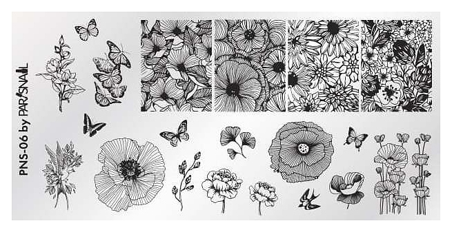 Пластина для стемпинга ParisNail PNS-06 (120х60 мм)