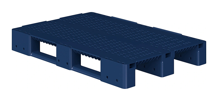 Паллет iPlast 1200x800x150 мм перфорированный на 3 полозьях, с бортиком, синий