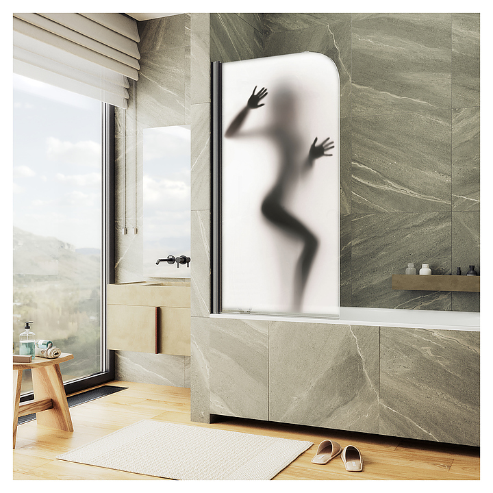 Шторка на ванну с фотопечатью MaybahGlass ФП016-6 60х140 см, поворотная, на монопетле, черный