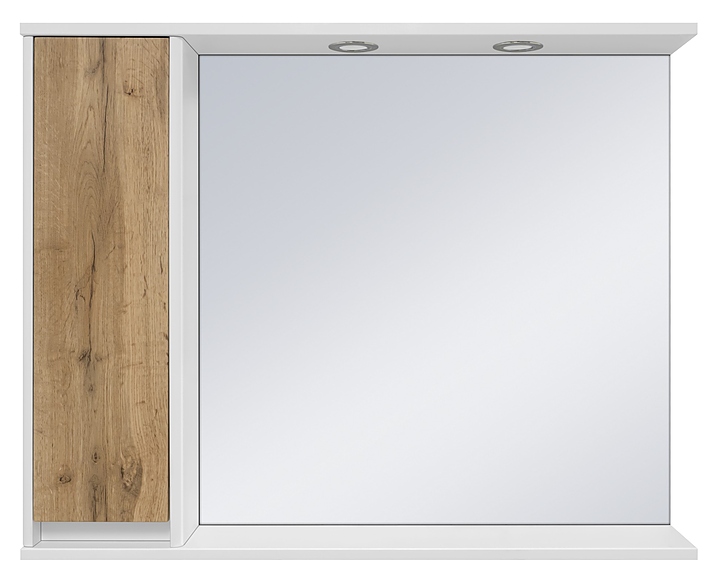 Шкаф зеркальный Misty Адриана-90 90х72 см с подсветкой, левый, белый, светлое дерево