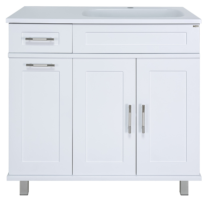 Тумба под раковину Misty Купер-90 90х72,7 см, с бельевой корзиной, правая, белая