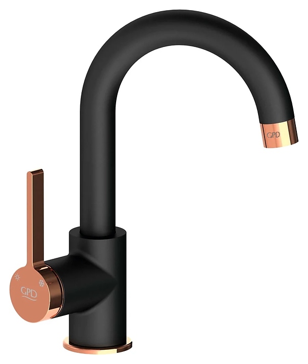 Смеситель для раковины GPD Gildo Colored MTL165-S-R черный, розовое золото