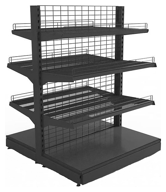 Стеллаж островной низкий Евромаркет L=1000, H=1320, G=500 с полками 4х400 мм, 2х300 мм, нижний цоколь