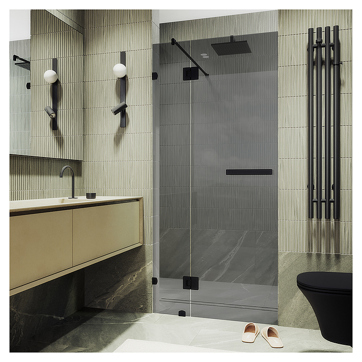 Дверь душевая MaybahGlass MGD-505-6 100х195 см, распашная, с добором на петлях, графит, черный