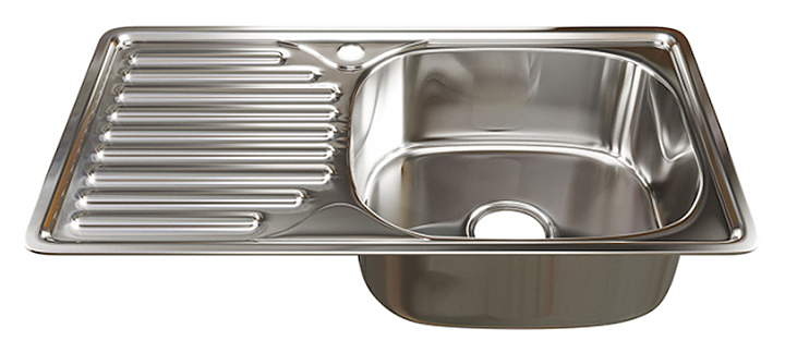 Мойка кухонная Mixline ML 42х76 см слив 90 мм, толщина стали 8 мм, с сифоном, правая