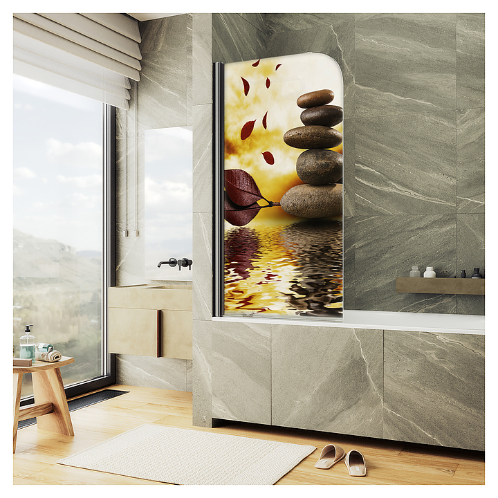 Шторка на ванну с фотопечатью MaybahGlass ФП008-6 60х140 см, поворотная, на монопетле, черный