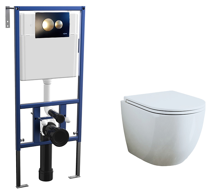 Унитаз подвесной с инсталляцией и кнопкой Bauedge Торнадо BL0001-HQ+NV4501+NV7316