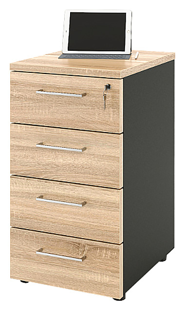 Тумба приставная ZAMM 4 ящика 41х80х74,5 см фасад дуб Бардолино, корпус черный