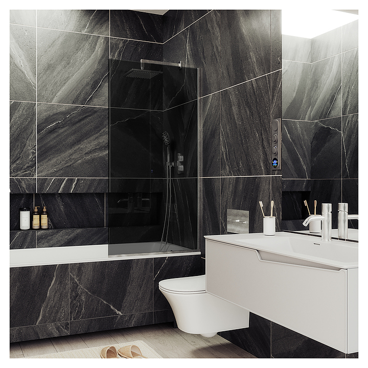 Шторка на ванну MaybahGlass MGV-252-5у 30х140 см, графит, хром матовый