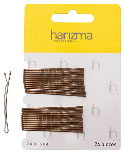 Невидимки для волос Harizma h10534-04, волнистые коричневые, 50 мм, 24 шт.