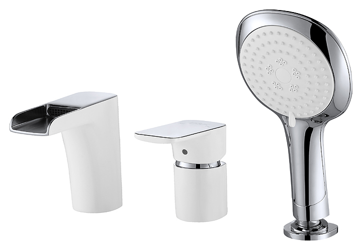 Смеситель встраиваемый на борт ванны D&K Berlin Steinbeis DA1434216 на 3 отверстия, белый, хром